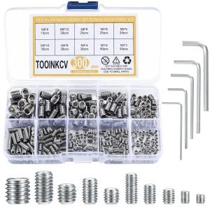 TOOINKCV 300개 스테인리스 스틸 소켓 헤드 나사 모음 키트 앨런 육각 미터법 M3 M4 M5 M6 M8 문 손잡이용