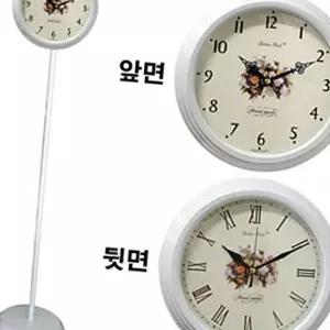(올핀)양면 스탠드 벽시계 무소음 화이트장미 메탈 인테리어 소품