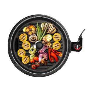 고메 EMG6505G 12인치 무연 실내 전기 바비큐 그릴 유리 뚜껑 식기세척기 안전 논스틱 조절 가능한 온도