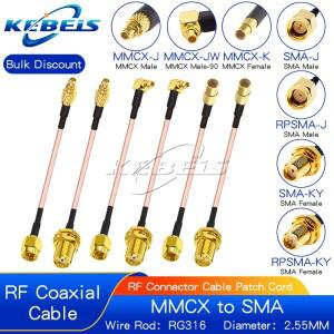 RG316 SMA-MMCX 케이블 RP-SMA 암 너트 잭-MMCX 수 플러그 직선  직각 WiFI 안테나 RF 동축 확장 점퍼