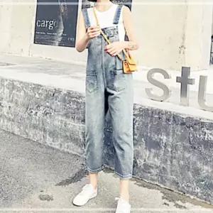 9부 크롭 멜빵바지 오버롤 데님 청 여성 점프수트 RWD18B9C
