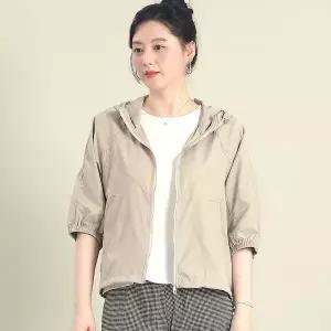[하프클럽/] 엄마옷 와샤 후드 집업 스트링 바람막이 여성 여름 7부 소매 경