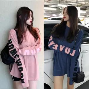 루즈핏 여성 봄 가을 예쁜 팔 레터링 긴팔 티셔츠