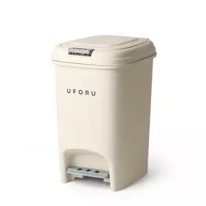 베이지 인테리어 투버튼 페달 소형 휴지통 15L