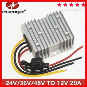 방수 20A 240W 12v 골프 카트 48V 36V 24V ~ 12V DC-DC 변환기 전압 조정기 퓨즈 홀더가있는 감속기 변압기