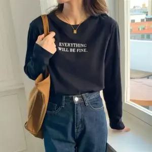 [하프클럽/]블랙 여성 긴팔 티셔츠 레터링 오버핏 루즈핏 라운드 기본티 여
