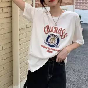 [하프클럽/]영문 레터링 오버핏 여성 반팔 티셔츠 루즈핏 프린팅 데일리 반