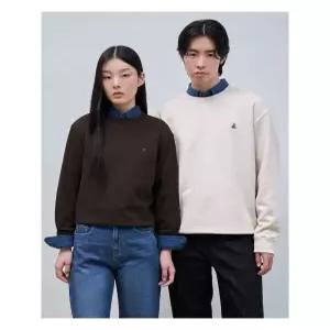 [빈폴멘][Essential] 남녀공용 로고 자수 스웨트 셔츠 - 베이지 (BC4841E03A)