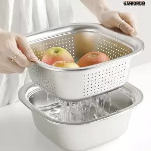 채망 세트 물빠짐 스테인리스 펀칭볼 사각 쌀 세척 타공볼 28cm