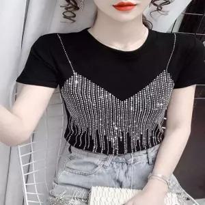 슬림 반팔 라인 상의 블랙 방송댄스 댄스복