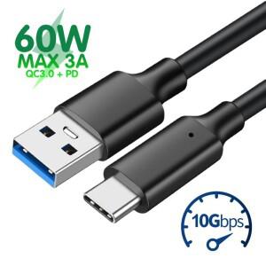 USB3.2 10Gbps 케이블 USB  A - C 3.1/3.2 Gen2 데이터 전송 SSD 하드 디스크 3A 60W QC 3.0 고속 충전
