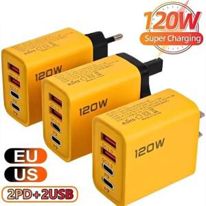 총120W USB 타입 C 충전기 4포트 고속 휴대폰 어댑터 아이폰  샤오미 퀵 차지 월