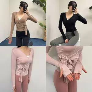 크로스랩애슬탑 요가복 랩티셔츠 필라테스 긴팔 핑거