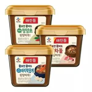 해찬들 그대로 된장찌개양념 450g x 3 - 청양초 + 차돌 + 바지락 꽃게