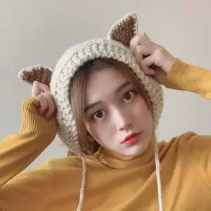 큐티 니트 귀도리(아이보리) 여성 겨울 마개 여운귀