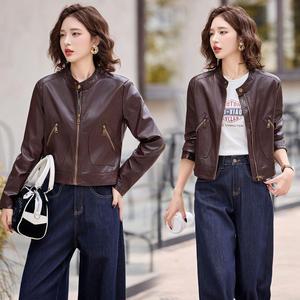삐삐2 여성 차이나 가죽 코트 숏 가을 시크 빈티지 PU가죽 라이더 재킷