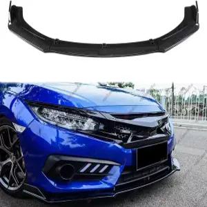 3개입 프론트 범퍼 립 2016-2021년형 혼다 시빅 호환 카본 파이버 패턴 JDM 에어댐 하단 친 스플리터 4도어