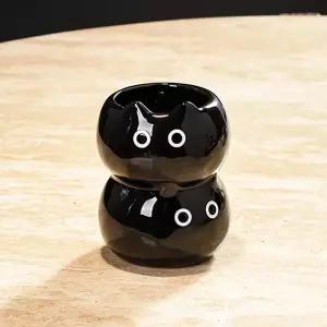 리얀드팜 고양이 세라믹 칫솔 홀더 다기능 수납 컵 테이블 중앙 장식 가정용 거실 침실 테이블(블랙