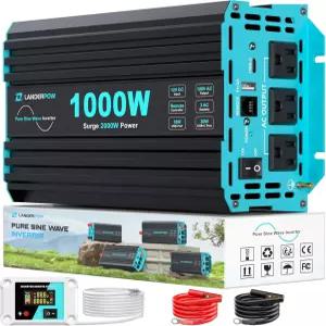 LANDERPOW 1000와트 순수 사인파 인버터 자동차 캠핑 태양광 RV 트럭 가정용 파워 12V DC 120V AC 3개의