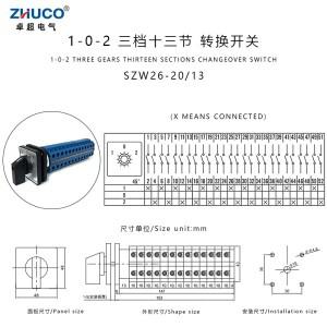 ZHUCO SZW26/LW26-20 13극 1-0-2 3위치 52단자 20A 로터리 전환 캠 범용 선택 48X48mm 패널