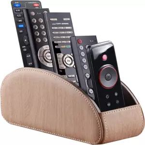 아윤가 PU 가죽 리모컨 정리함 - TV DVD 블루레이 안경 펜 미디어 플레이어 다목적 홀더(비치 우드)를 위한