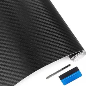 LZLRUN 블랙 3D 카본 파이버 자동차 비닐 랩 셀프 접착 필름 1 x 5ft 사실적인 질감 설치 도구 포함 공기