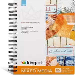킹아트 혼합 매체용 종이 패드 7x10인치 1팩 60매 98lb / 160gsm 중량 무산성 스크롤 제본 드로잉 및 습식