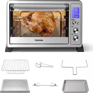 도시바 10-in-1 컨벡션 토스터 오븐 6구 카운터탑 1500W 베이킹 브로일 로티세리 피자 기능 LCD 노브