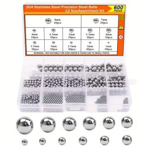 600pcs 12 사이즈 스테인레스 스틸 정밀 볼 1-8mm 자전거 베어링 조립 키트 혼합 2mm 3mm 4mm