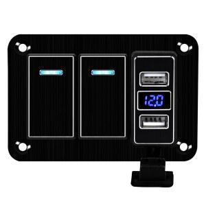 GGTA 보트 로커 스위치 패널 방수 자동차 USB 충전기 트럭용 듀얼 1224V 패널 2개 전압계 8A RV 포함 토글 고속