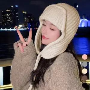 베이지 니트 귀달이모자 방한모자 겨울귀마개 귀돌이 방한귀마개...