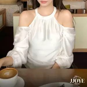 쪼예 청순여리 오프숄더 홀터넥 뒷리본 쉬폰 긴팔 블라우스