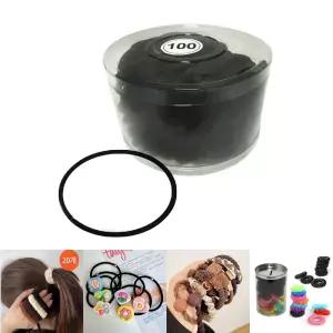 매듭없는 검정고무줄 100P 코사지 헤어밴드/머리끈/머리고무줄/여성/헤어/고무줄/머리묶음/헤어링/밴드