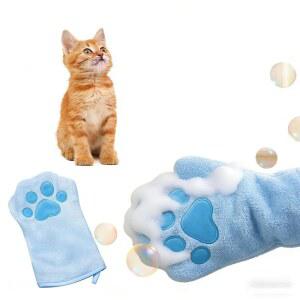 고양이 강아지를 위한 목욕 타월 세탁기로 세탁할 있는 재사용 가능한 반려동물 그루밍 타월 부드럽고 흡수력이 뛰어난 드라이 장갑 먼지 냄새 제거 데일리 케어 여행 BLUE