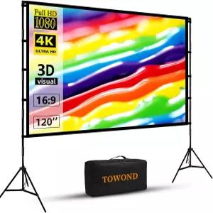 4K 스탠드가 포함된 120인치 야외용 프로젝터 스크린으로 뒷마당 영화 감상에 적합하며 가벼운 19mm 삼각대