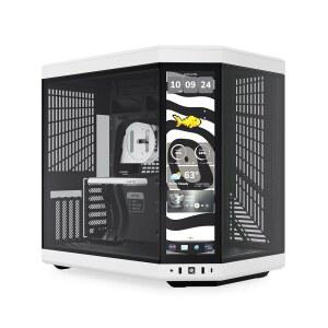 HYTE Y70 터치 인피니트 모던 에스테틱 게이밍 PC 케이스 - 통합 2.5K LCD 터치스크린 화면 디스플레이 듀얼 챔버 ATX 데스크톱 섀시 10 팬 용량 럭셔리 PCIe 4.0 라이저 케이블 블랙/화이트