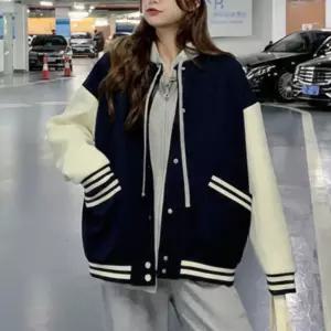 여성 배색 루즈핏 트렌디 바시티 기모안감 데일리 겨울 가을 아우터 자켓