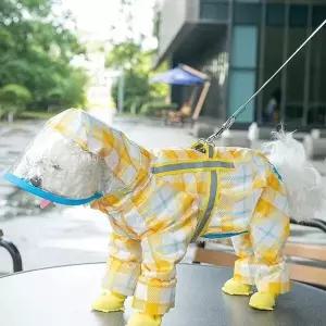 강아지 비 올 때 젖지 않는 투명 후드 우비 올인원 옷