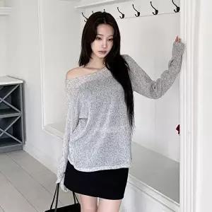 [옷자락]여자 린넨 썸머 루즈핏 시스루 긴팔 니트 스웨터 삼베