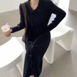 슬림핏 카라 니트 원피스 버튼 롱원피스 여성