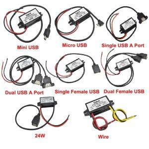 12V ~ 5V 2A 3A 10W 15W 24W DC-DC 스텝 다운 벅 컨버터 전원 공급 장치 모듈 자동차 USB 휴대 전화 충전