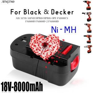 블랙앤데커 Fs180 A1718 A18NH BD18PSK EPC18 HP188F2B KC1800Sk Fs1800CS용 신형 Hpb18 18V 8000mAh 배터