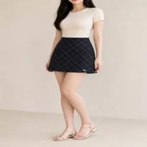 모직 체크 미니 A라인 스커트 치마 심볼 속바지안감