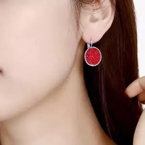 귀걸이추천 보석펄 레드 여자귀걸이 서클 화이트 학생귀걸이 귀걸이 17mm