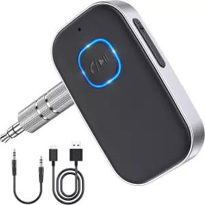 WOCBUY 블루투스 차량 어댑터 음악 스트리밍을 위한 3.5mm AUX 수신기 내장 마이크가 탑재된 무선 오디오