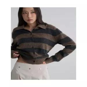 에잇세컨즈 35625ASMZD 여성 가디건 울 스트라이프 칼라 카디건 브라운 5978194