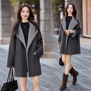 엘럽 여성 빈티지 그레이 실루엣 모직 코트 가을 스트링 차이나 득템