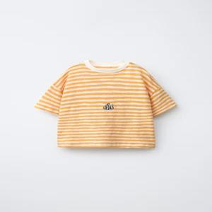 ZARA 스트라이프 자수 티셔츠 - 노랑 0377/588/300 491318