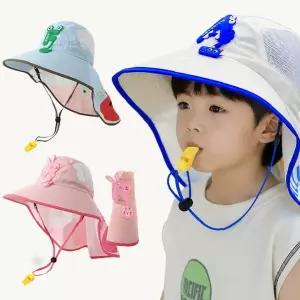 유아 어린이 햇볕 차단 목 보호 통풍 메쉬 소재 끈 조절 수영장 야외 활동 모자