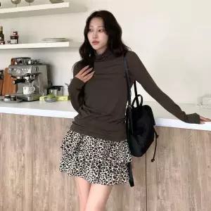 여성 슬림핏 코튼 레이온 폴라넥 보온 롱슬리브 티셔츠